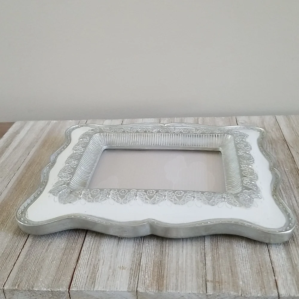 Elegant meets Whimsy Silver and White Picture Frame